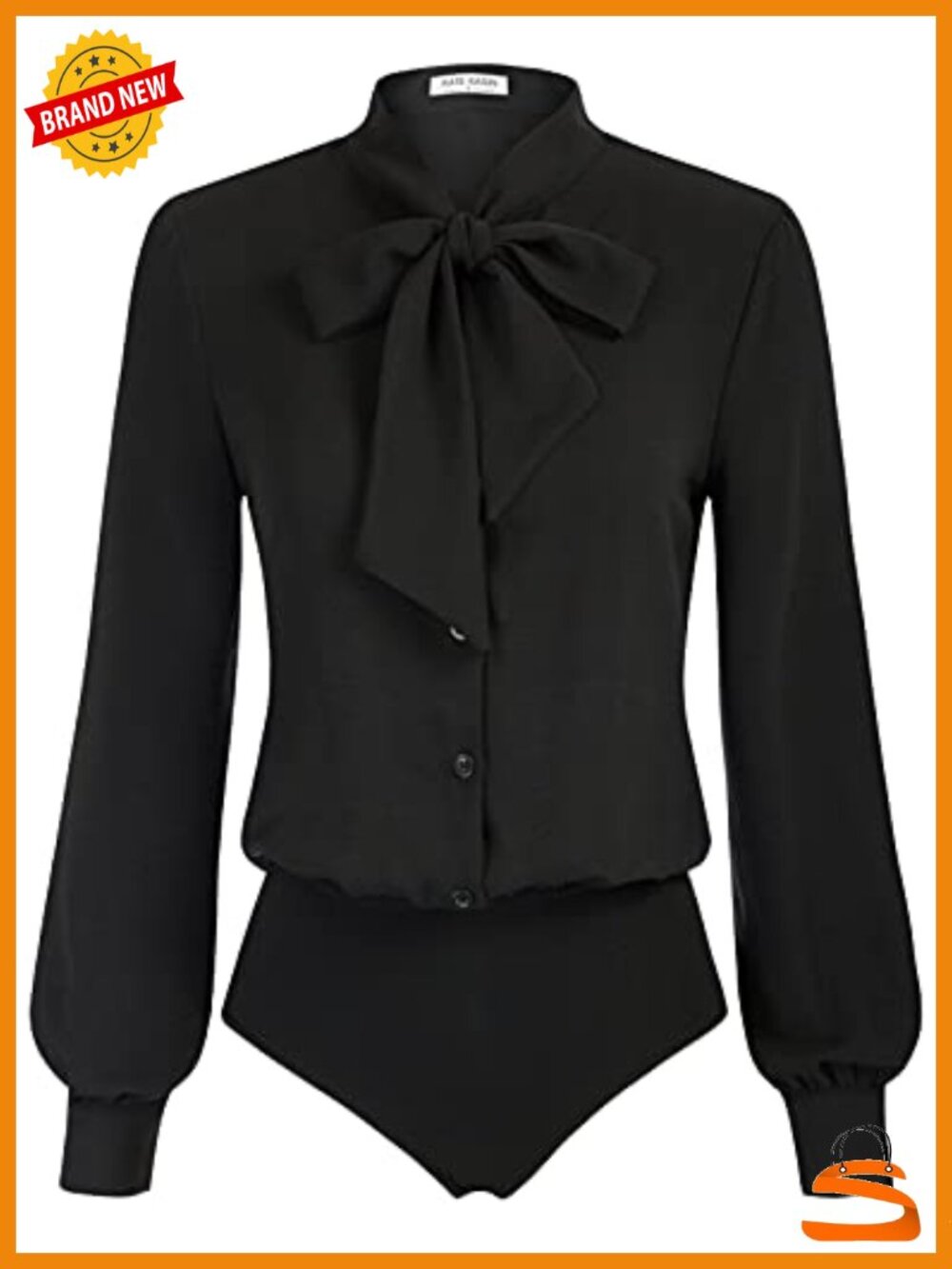 Bow Tie Neck Long Sleeve Bodysuit Button Down Blouse Office Wear
